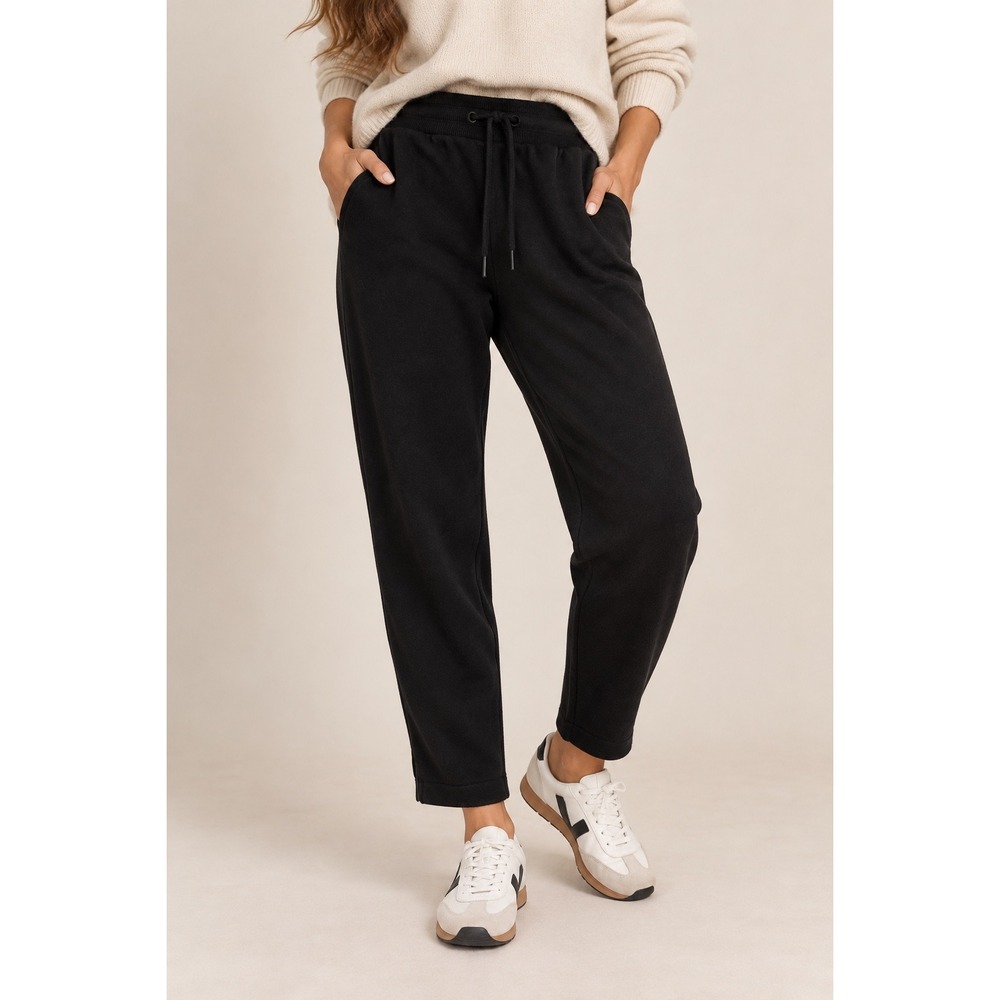 Athleta Black Fleece Straight Leg Zip Pockets Drawstring Pants Womens L Petite